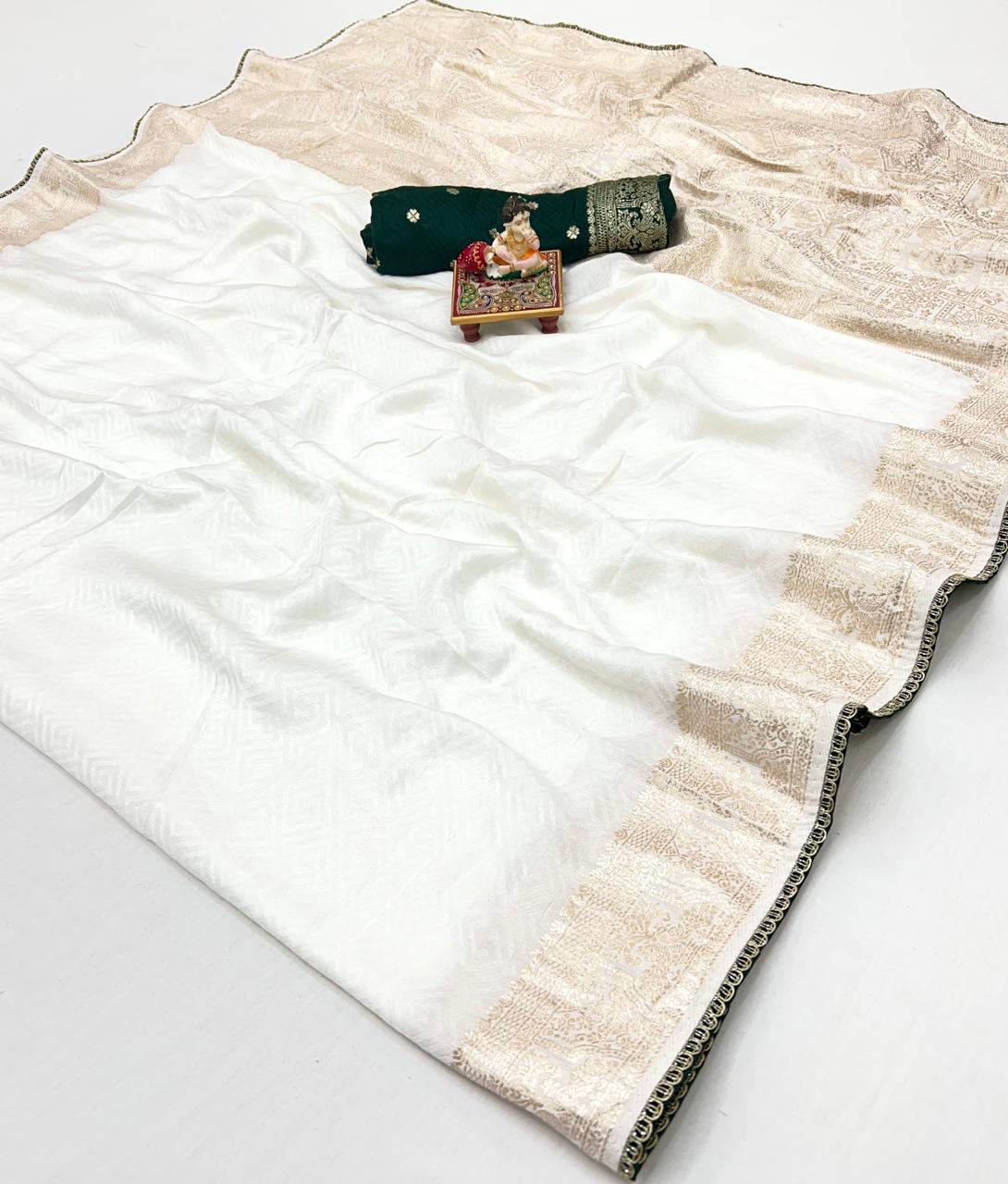 Traditional Cream Maslin Silk Saree With Rich Pallu for Women