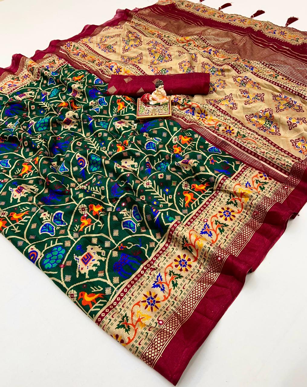 Traditional Bottle Green Patola Border Silk Saree for Women