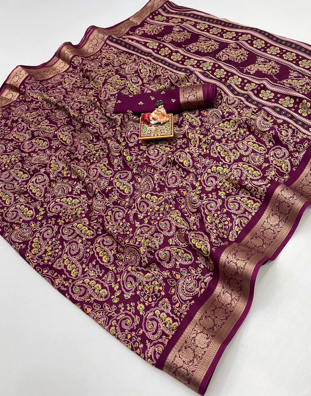 Traditional Moss Georgette Print Saree for Women