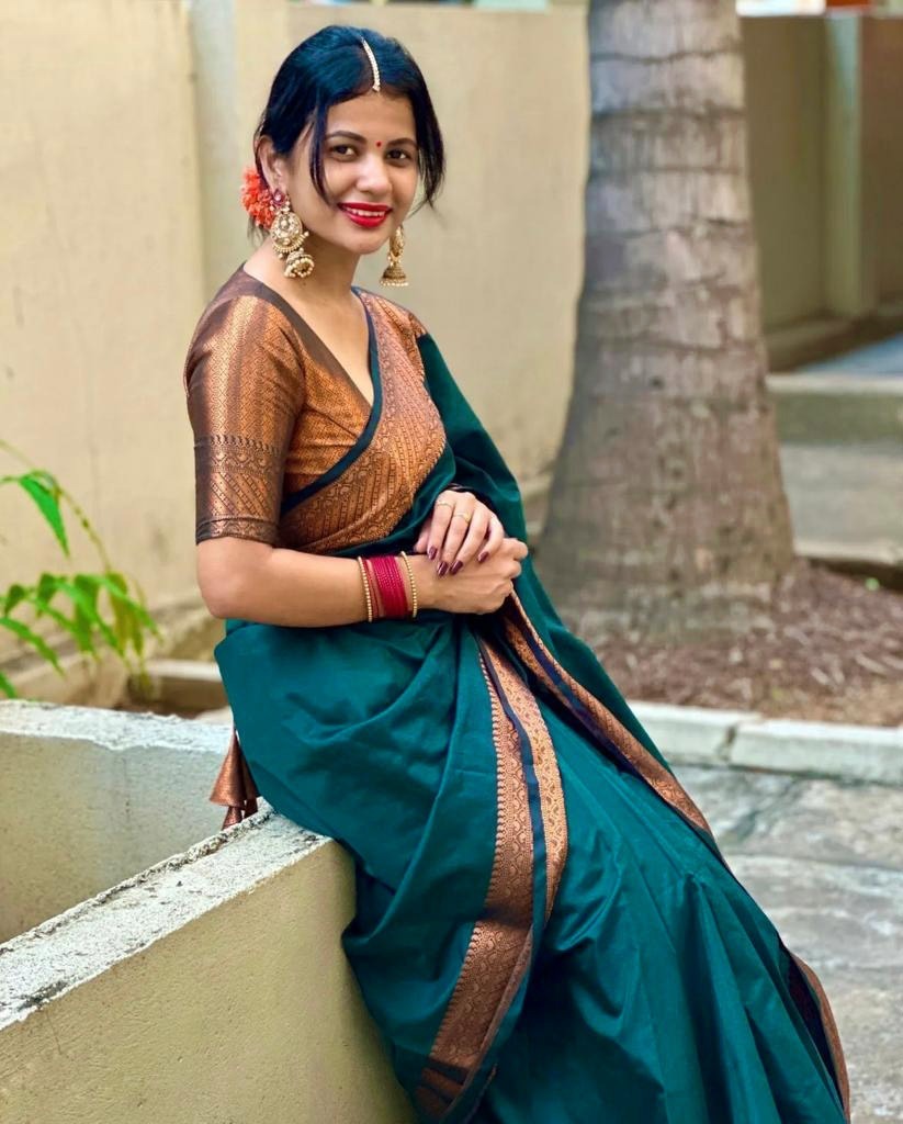 Traditional Teal Banarasi Saree for Festive Wear for Women