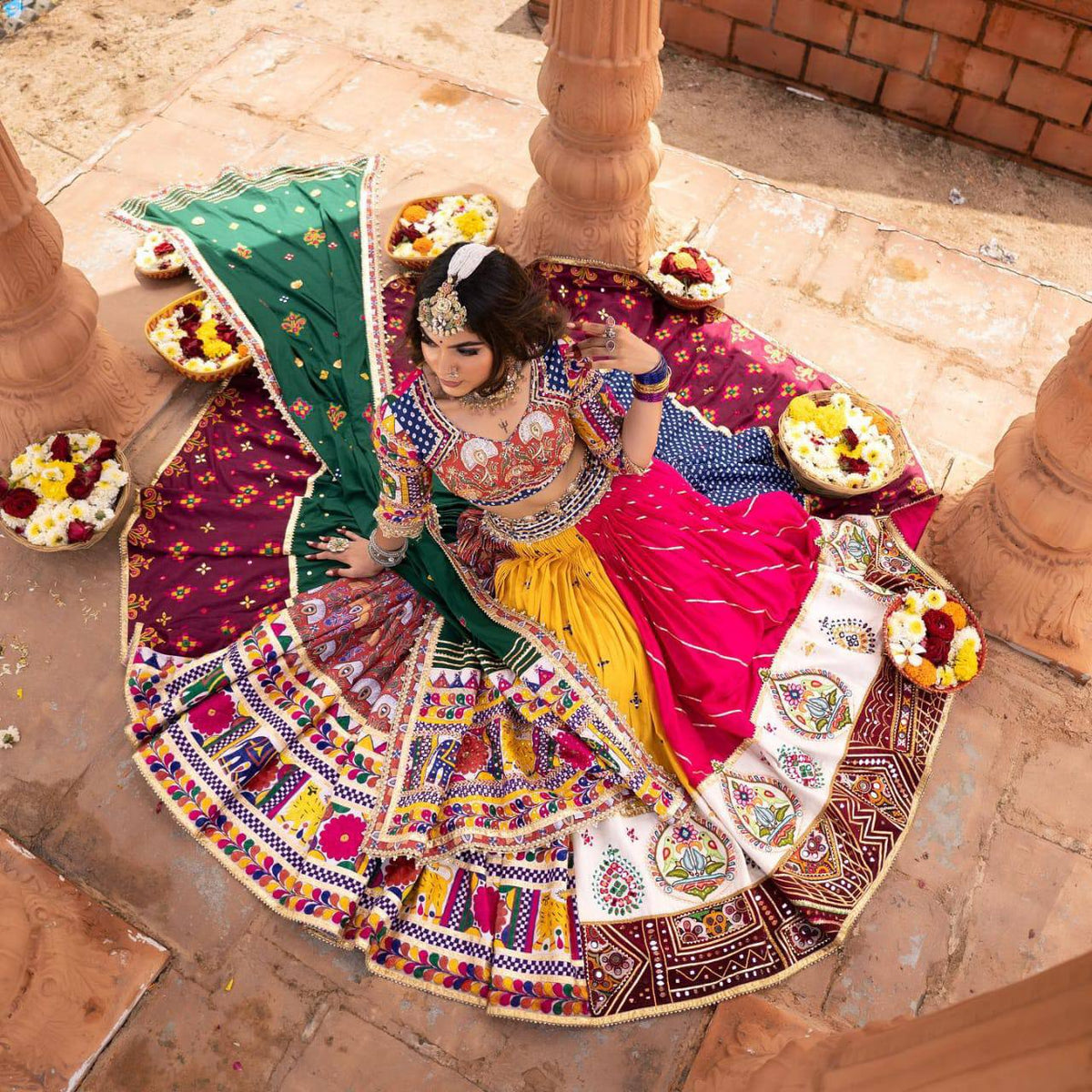 Vibrant Mirror Work Muslin Lehenga Choli Set for Women