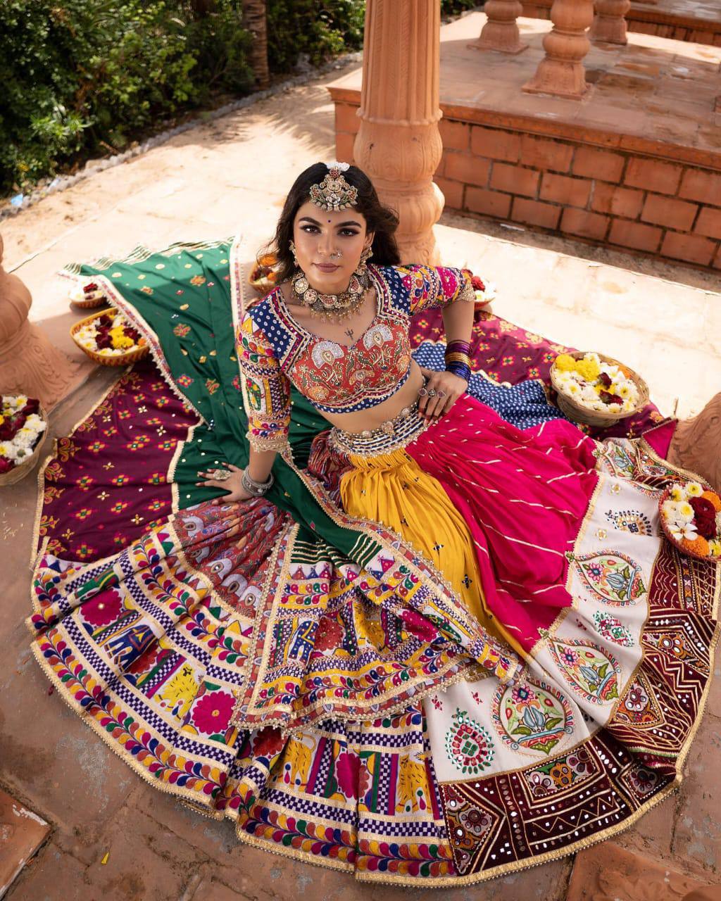 Vibrant Mirror Work Muslin Lehenga Choli Set for Women