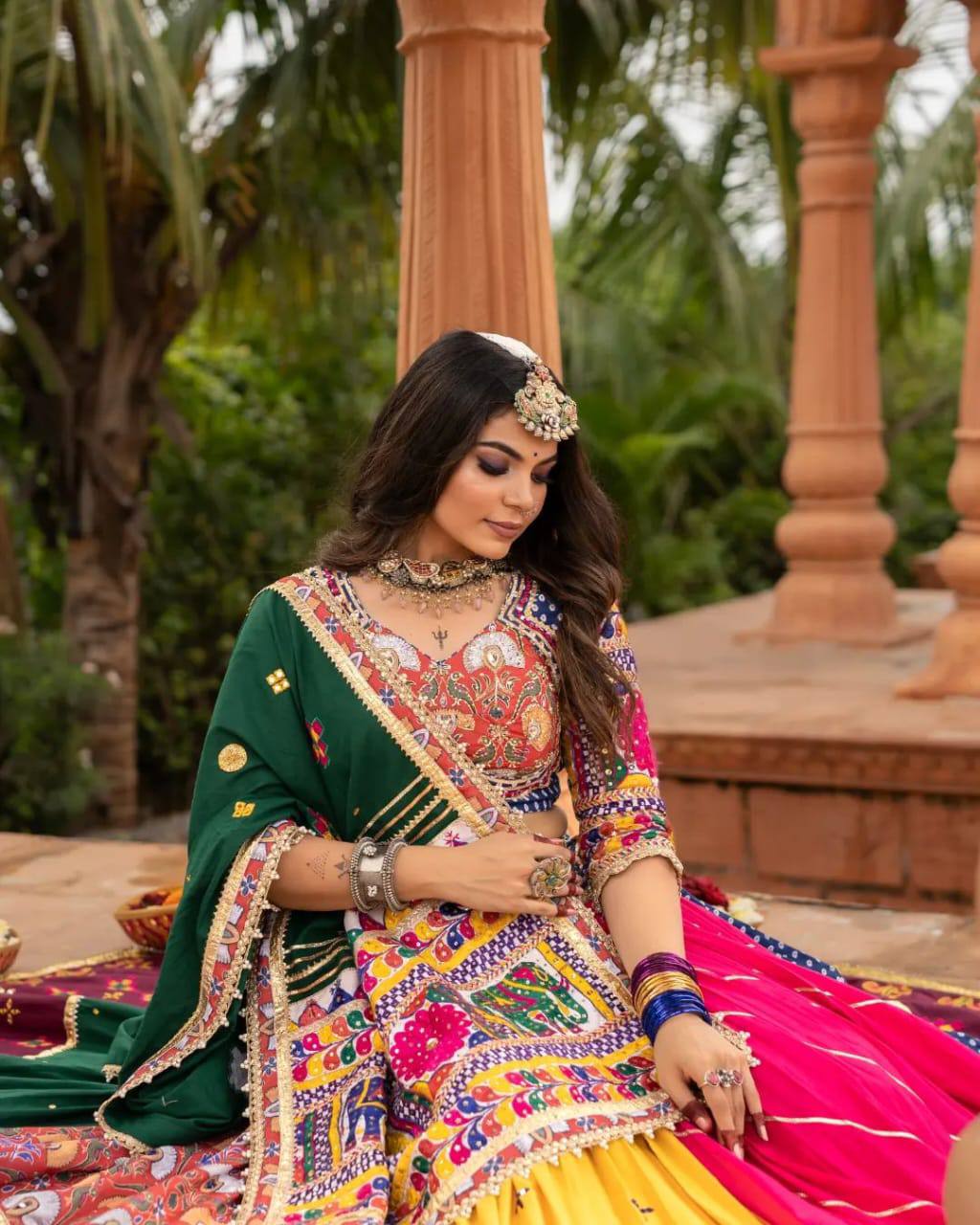 Vibrant Mirror Work Muslin Lehenga Choli Set for Women