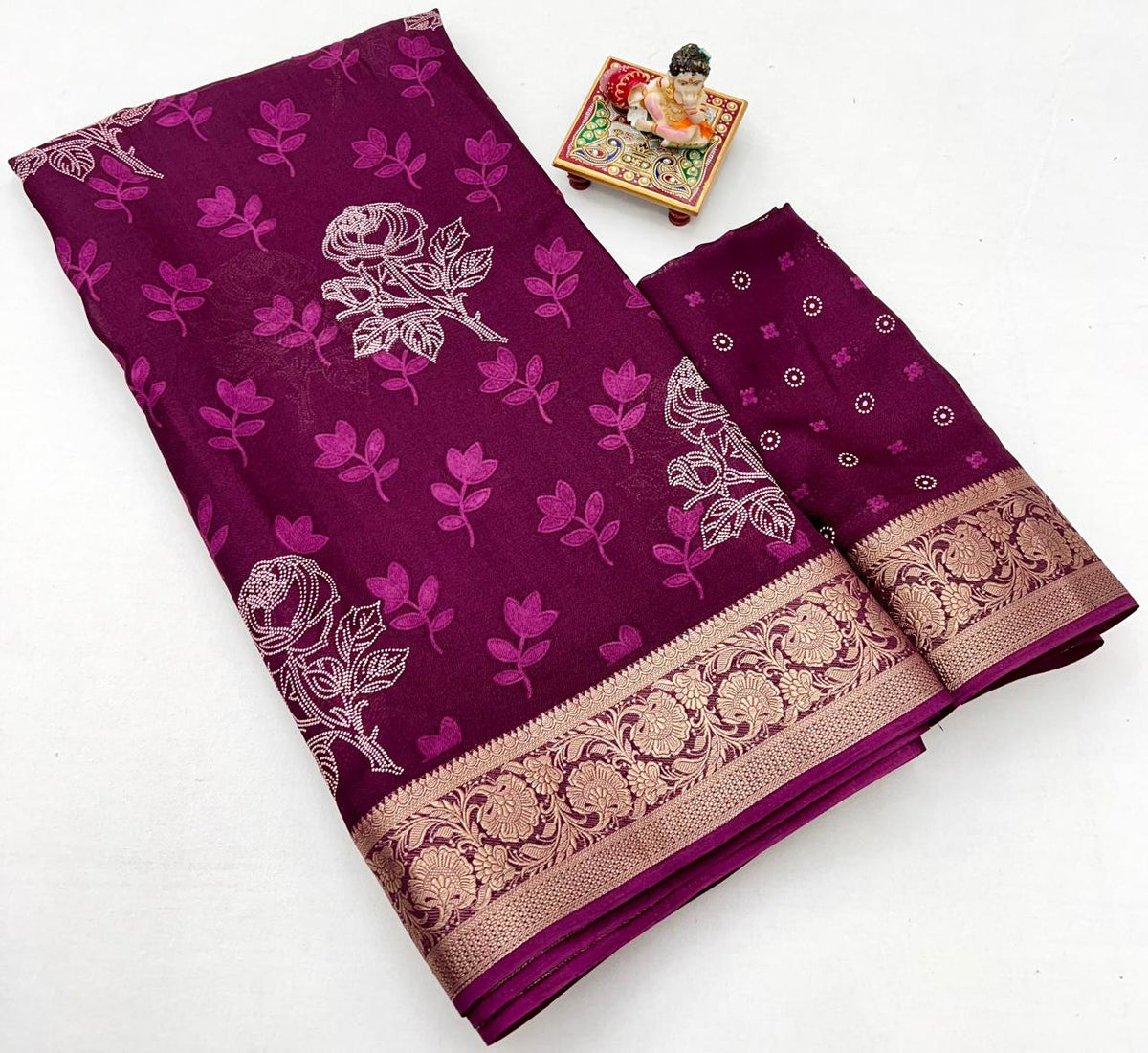 Elegant Wine Floral Georgette Saree With Zari Work for Women