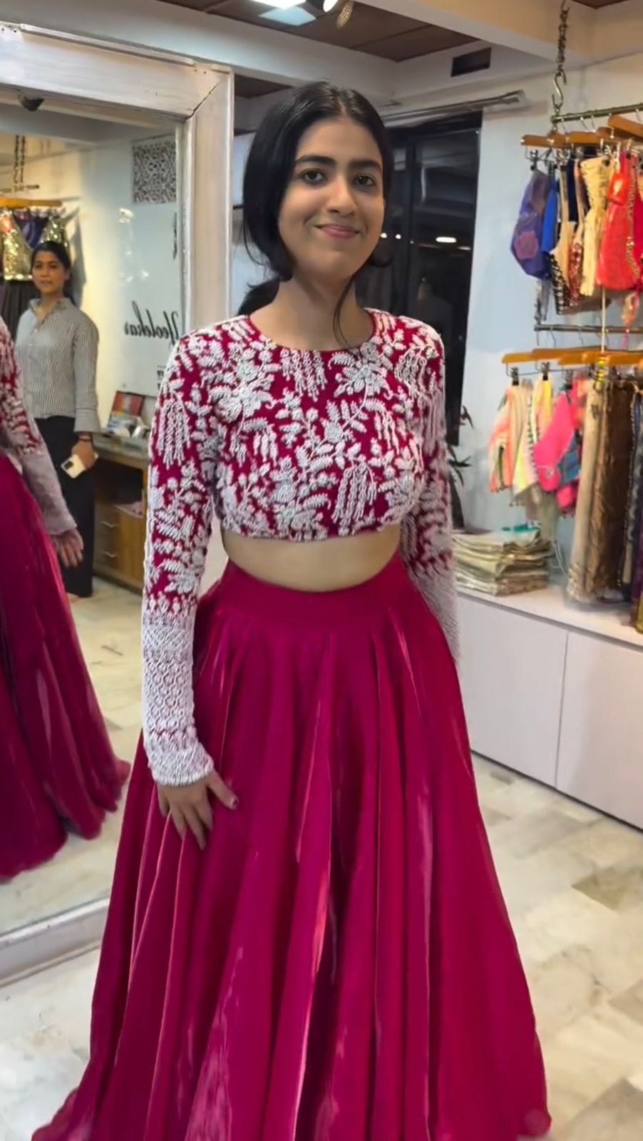 Wine Pink Embroidered Silk Lehenga Set for Women