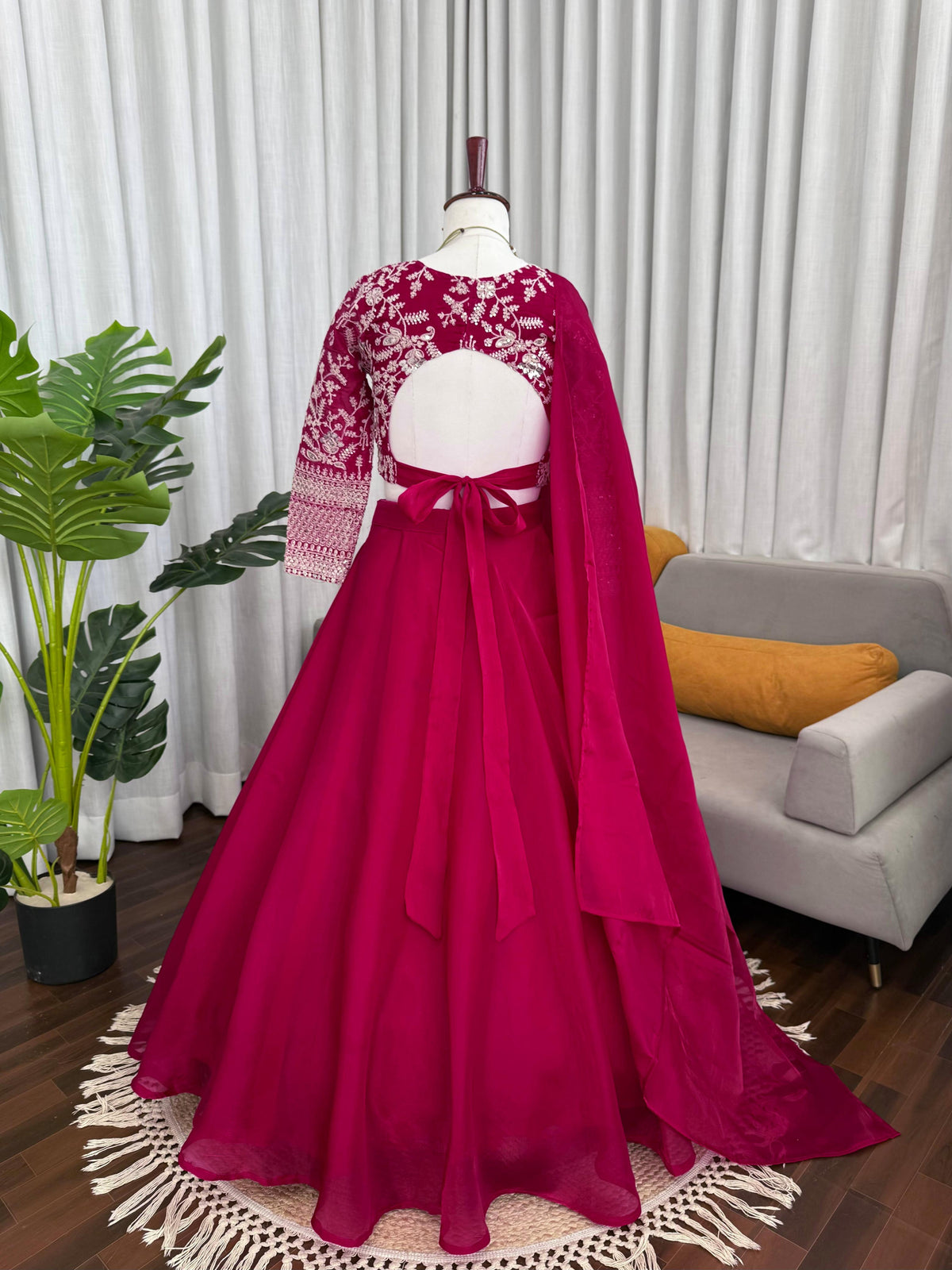 Wine Pink Embroidered Silk Lehenga Set for Women