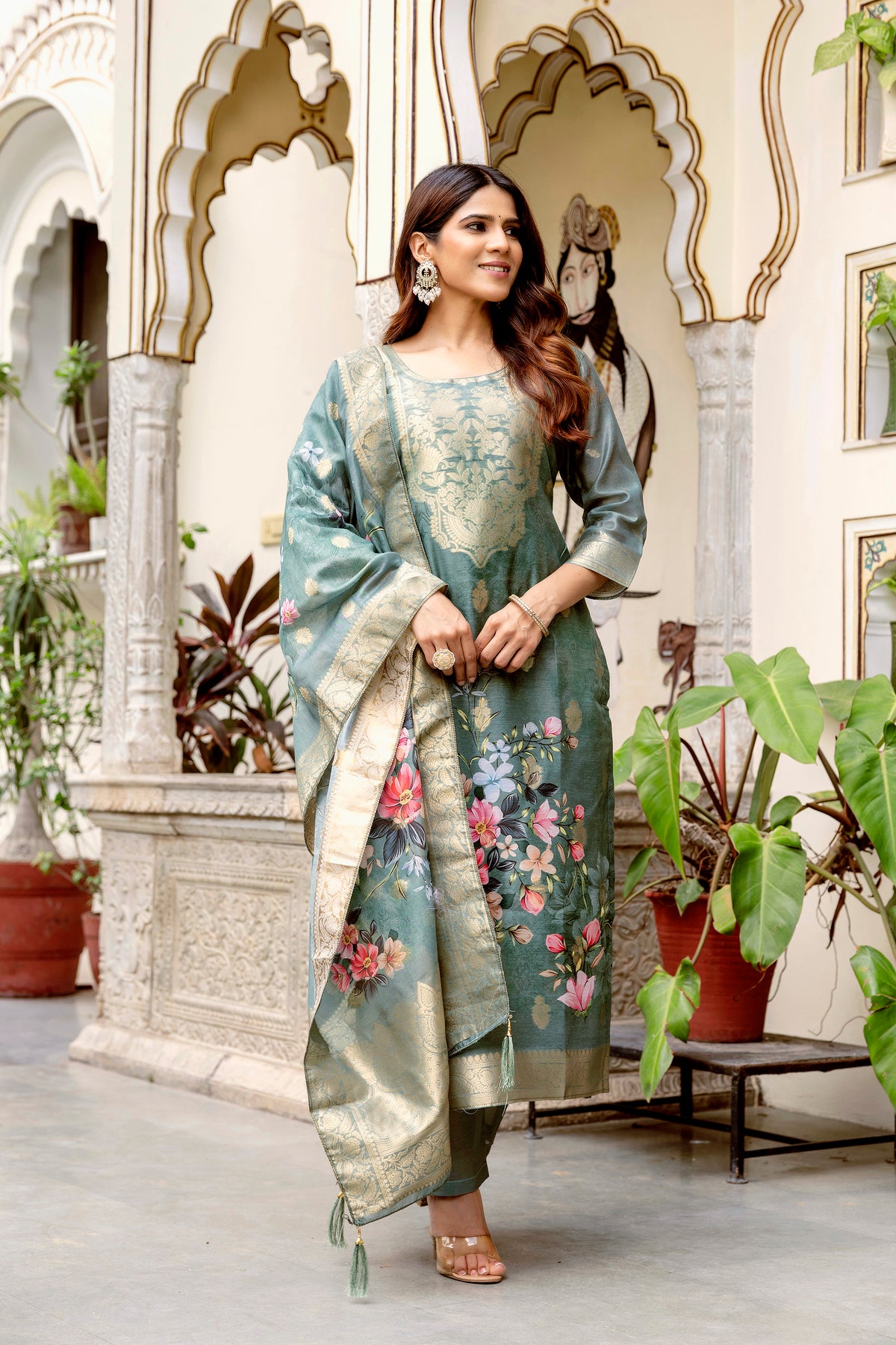 Woven Chanderi Cotton Readymade Salwar Suit for Women