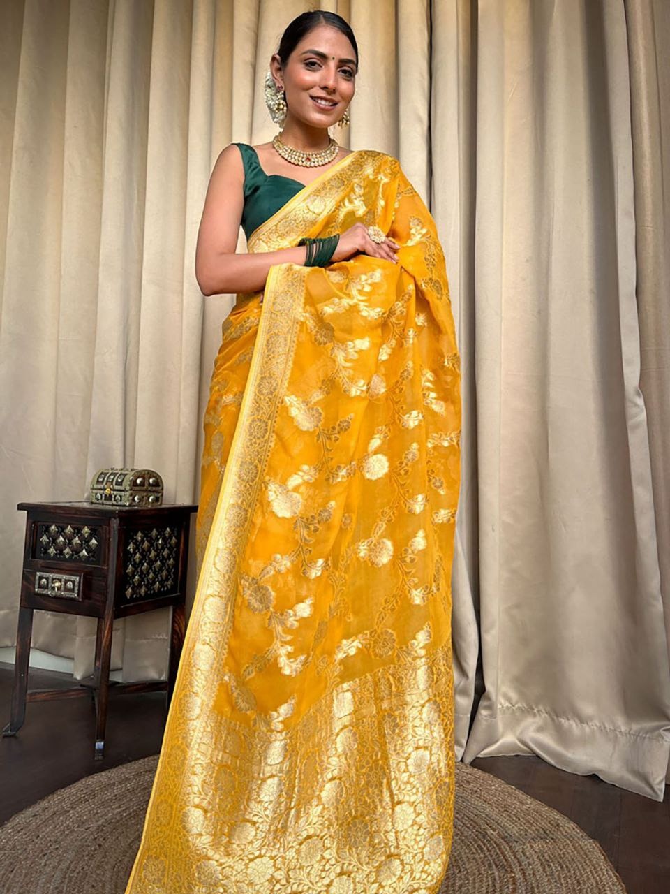 Yellow Banarasi Silk Saree With Rich Gold Zari Work for Women
