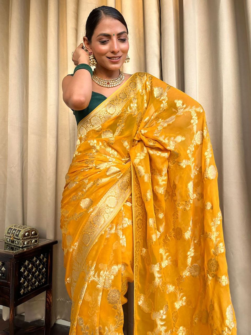 Yellow Banarasi Silk Saree With Rich Gold Zari Work for Women