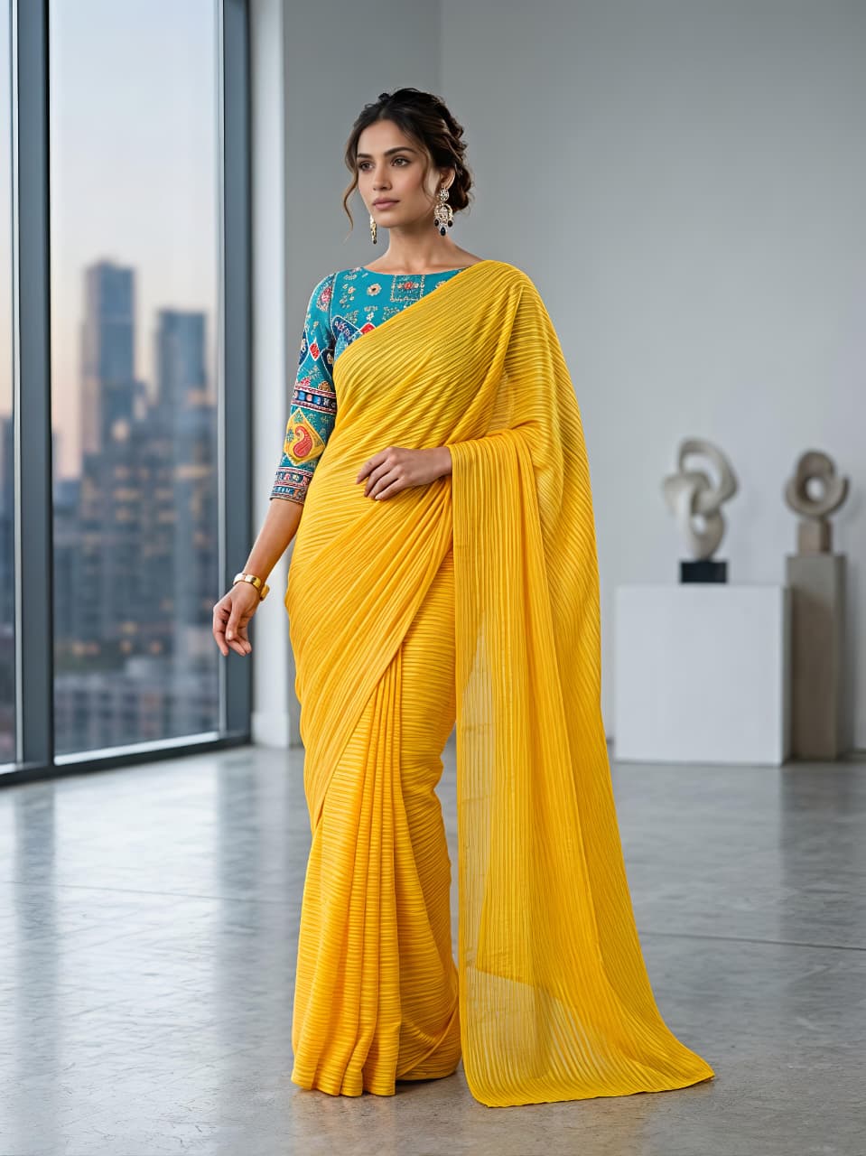 Yellow Haldi Special Georgette Saree with Zari for Women
