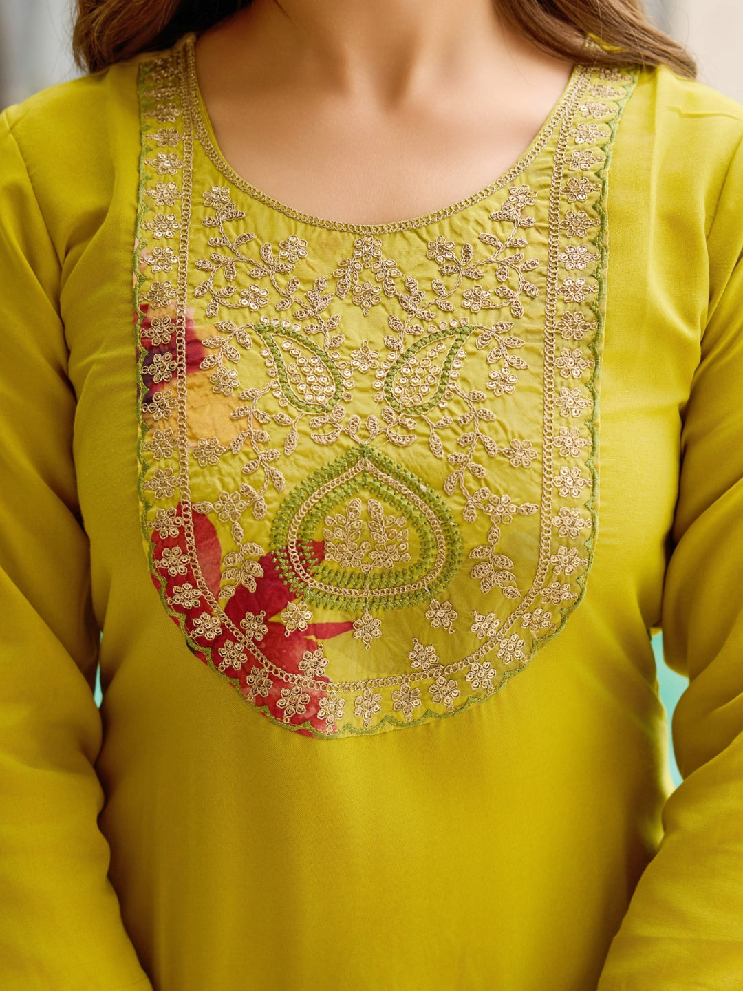 Yellow Kurti Pant Set with Taby Dupatta for Women