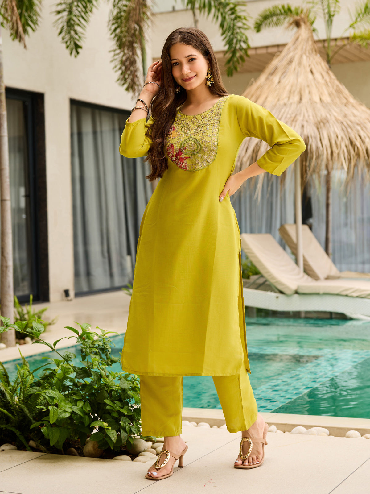 Yellow Kurti Pant Set with Taby Dupatta for Women