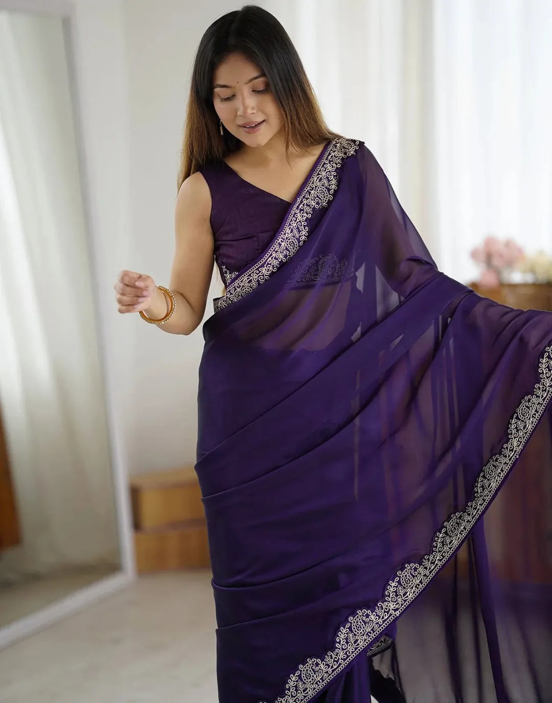 Royal Blue Silk Saree with Exquisite Zari Work