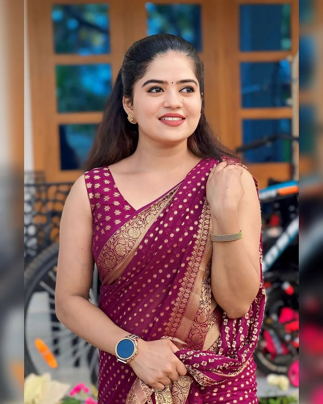 Maroon Cotton Saree with Zari Work | varnavi Clothing