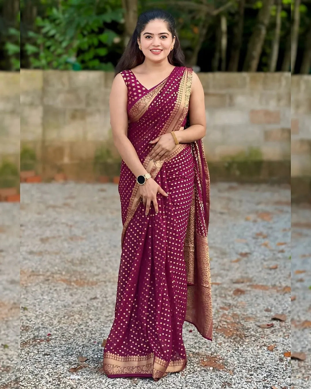 Maroon Cotton Saree with Zari Work | varnavi Clothing