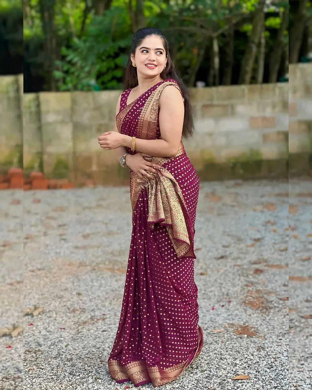 Maroon Cotton Saree with Zari Work for Wedding for Women