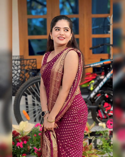 Maroon Cotton Saree with Zari Work for Wedding for Women
