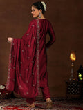 Maroon Pure Vichitra Silk Embroidered Kurta Set | VARNAVI