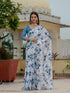 White Blue Floral Chinnon Ready to Wear Saree for Women