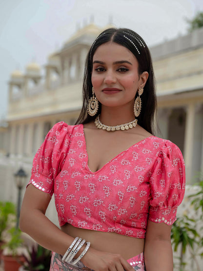 Blush Pink Floral Heavy Chinnon Ready to Wear Saree for Women