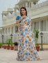 Blue Floral Print Ready To Wear Chinnon Saree With Blouse for Women