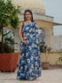 Royal Blue Floral Chinnon Ready Made Saree With Blouse for Women
