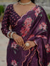 Plum Floral Chinnon Ready To Wear Saree With Blouse for Women
