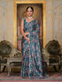 Blue Floral Chinnon Ready To Wear Saree with Mirror Lace for Women
