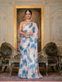 Peach Blue Floral Chinnon Ready To Wear Saree for Women