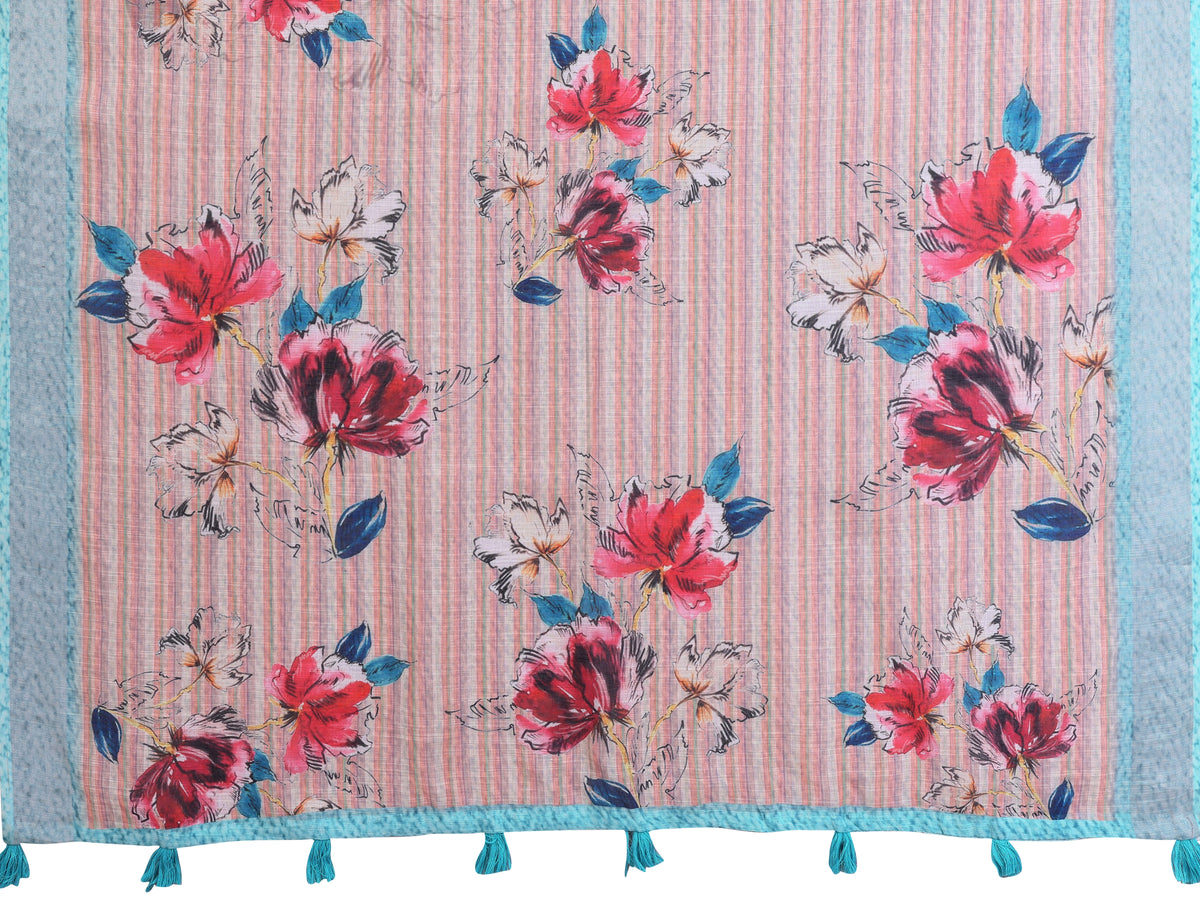 Pastel Linen Cotton Floral Print Saree with Designer Blouse 2