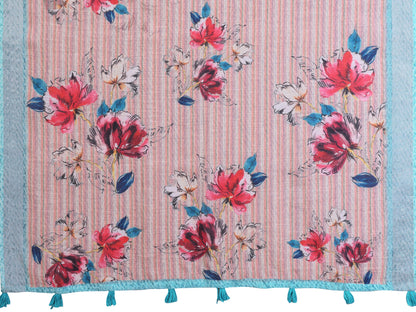 Pastel Linen Cotton Floral Print Saree with Designer Blouse 2