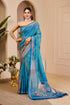 Blue Tissue Handloom Cotton Saree with Floral Print for Women 2