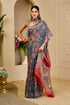 Blue Tissue Handloom Cotton Saree with Zari Floral Print for Women
