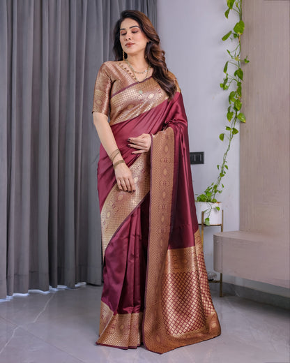 Maroon Banarasi Soft Silk Saree with Zari Border for Women