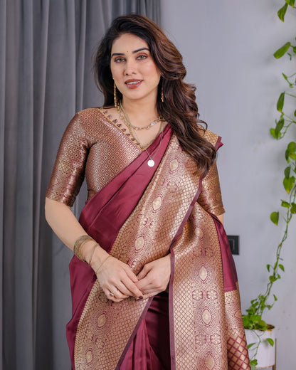 Maroon Banarasi Soft Silk Saree with Zari Border for Women