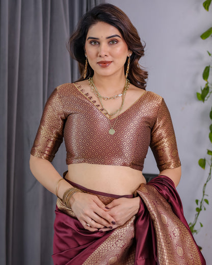 Maroon Banarasi Soft Silk Saree with Zari Border for Women