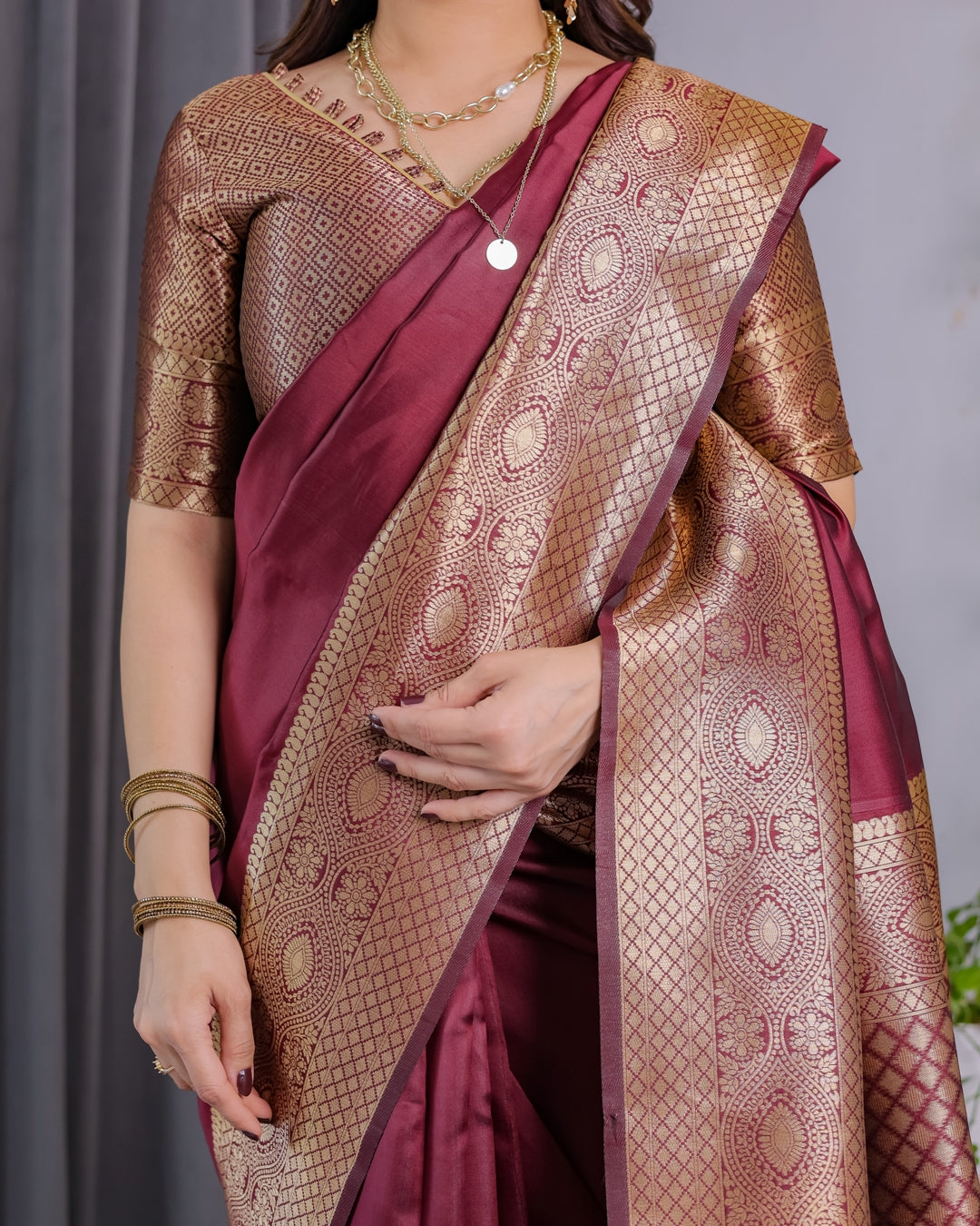 Maroon Banarasi Soft Silk Saree with Zari Border for Women