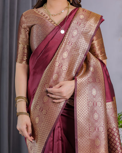 Maroon Banarasi Soft Silk Saree with Zari Border for Women