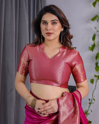 Rani Pink Banarasi Silk Saree with Jacquard Zari Border for Women