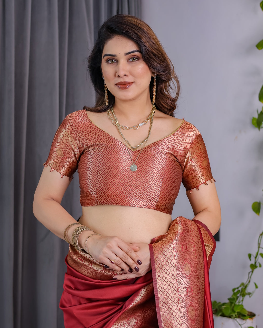 Red Banarasi Soft Silk Saree with Jacquard Zari Border for Women