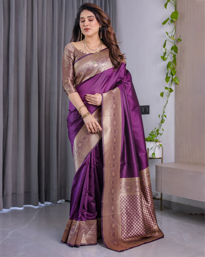 Purple Banarasi Soft Silk Saree with Elegant Zari &amp; Jacquard