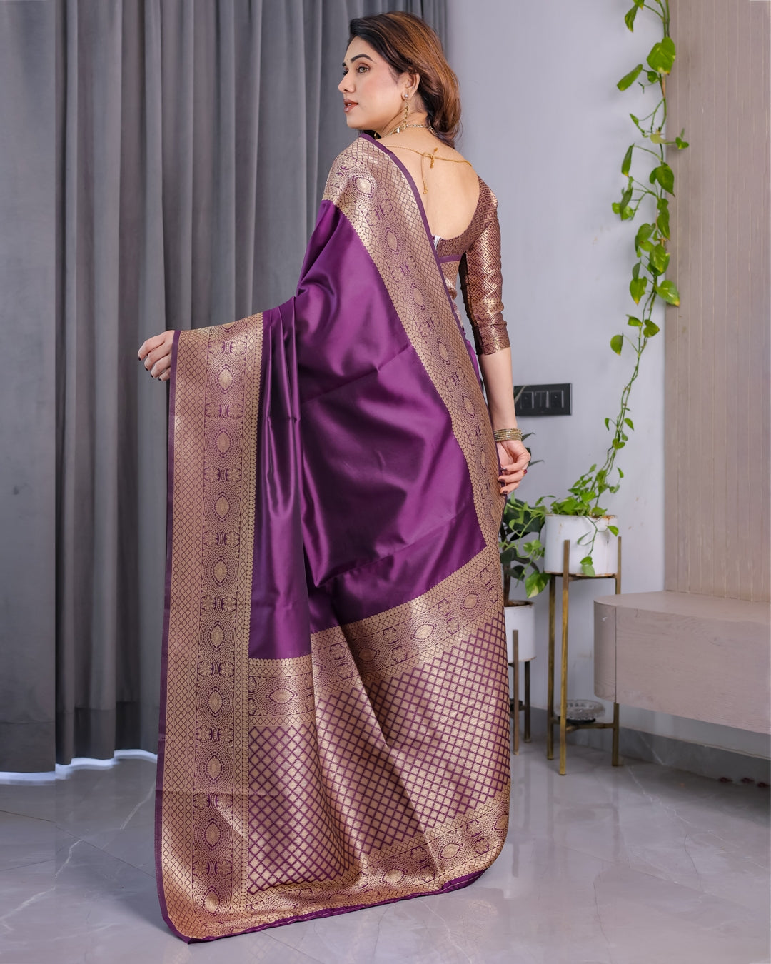 Purple Banarasi Soft Silk Saree with Elegant Zari &amp; Jacquard