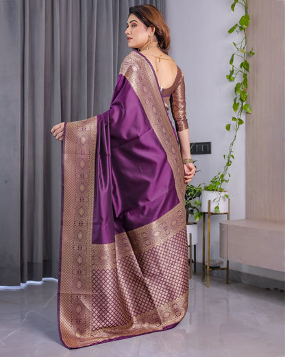 Purple Banarasi Soft Silk Saree with Elegant Zari &amp; Jacquard
