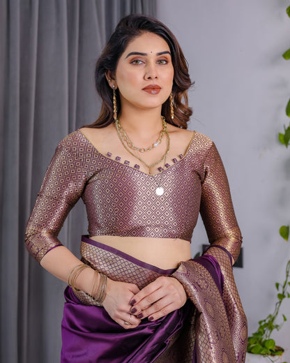 Purple Banarasi Soft Silk Saree with Elegant Zari &amp; Jacquard