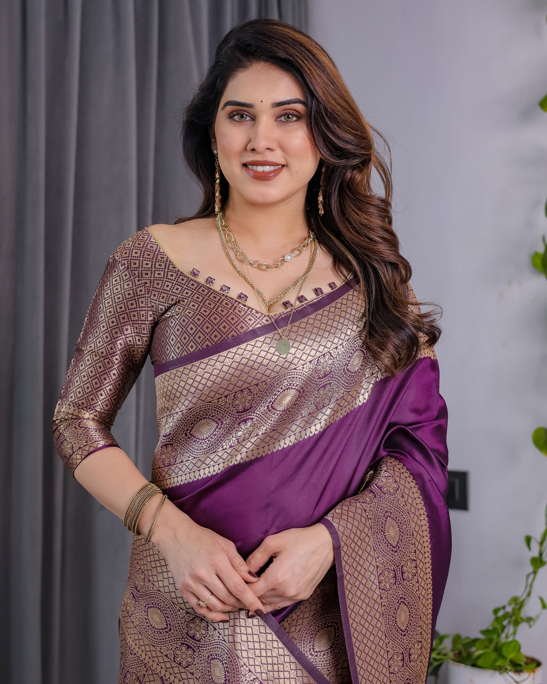 Purple Banarasi Soft Silk Saree with Elegant Zari &amp; Jacquard