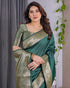Green Banarasi Soft Silk Saree with Golden Jacquard Border for Women