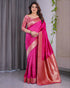 Rani Pink Banarasi Soft Silk Saree With Golden Zari Borders 2