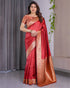 Red Banarasi Silk Saree With Rich Golden Zari Floral Border for Women