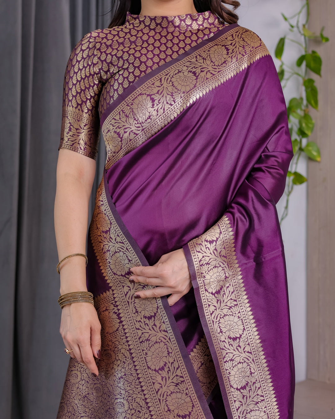 Royal Purple Banarasi Soft Silk Saree With Floral Zari Work for Women
