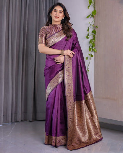 Royal Purple Banarasi Soft Silk Saree With Floral Zari Work for Women